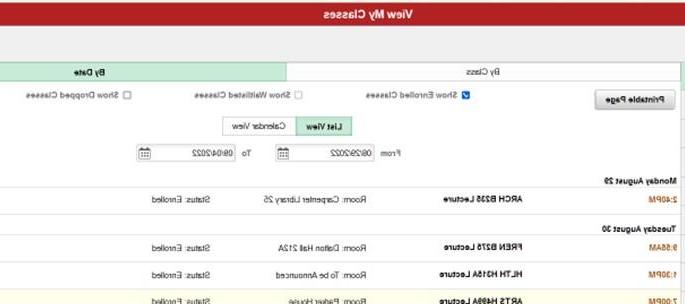 view classes by date