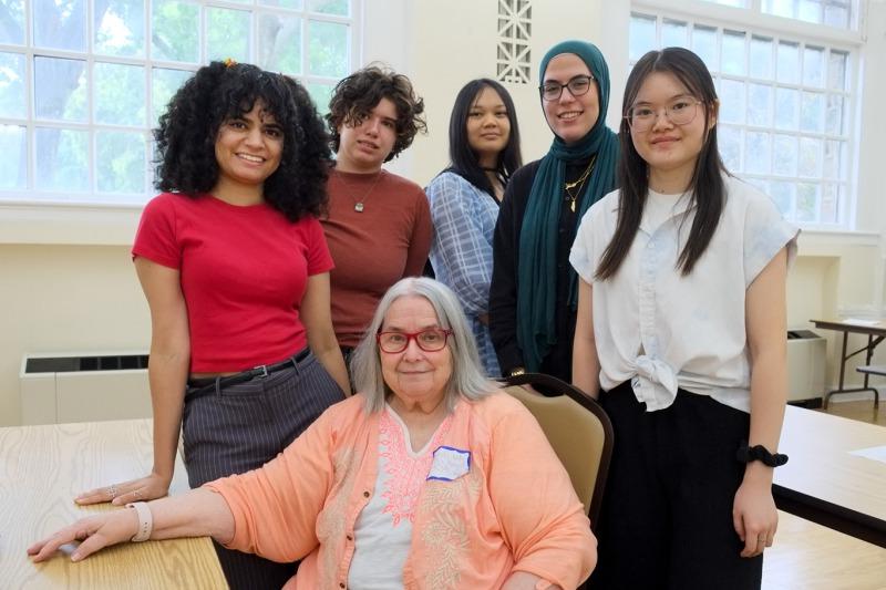 Fiona Shen, Nada Elshafey, Anna Nguyen, Emma Dermansky, and Isbah Ameer with Anne Doley.